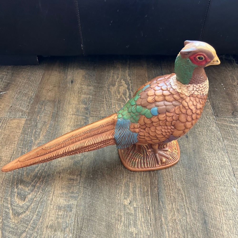 Vintage Arnel's Ceramic Pheasant Figurine Hand Painted Matte Brown Green‎ 9.5in